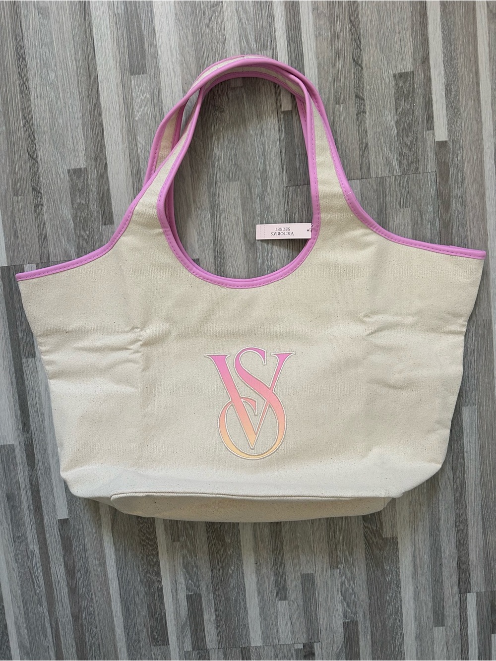 Victoria's Secret Large Canvas Beach Tote with Ombré Logo — New